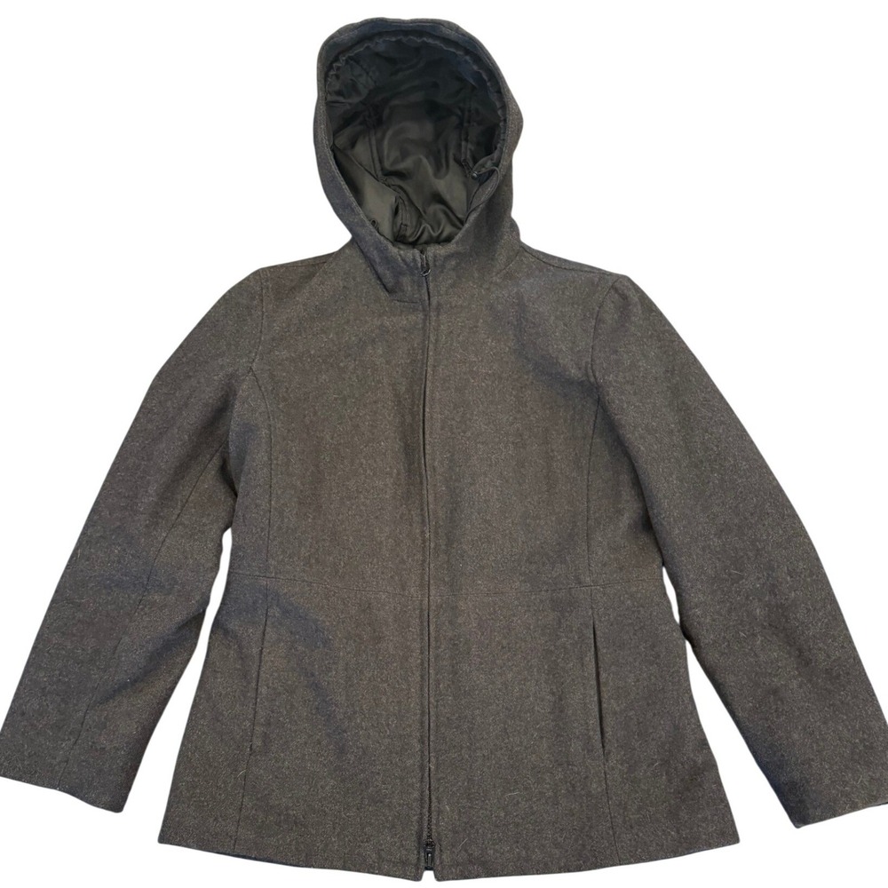 Gap Womens XS Charcoal Gray Wool Blend Hooded Full Zip Quilted Lined Jacket Coat